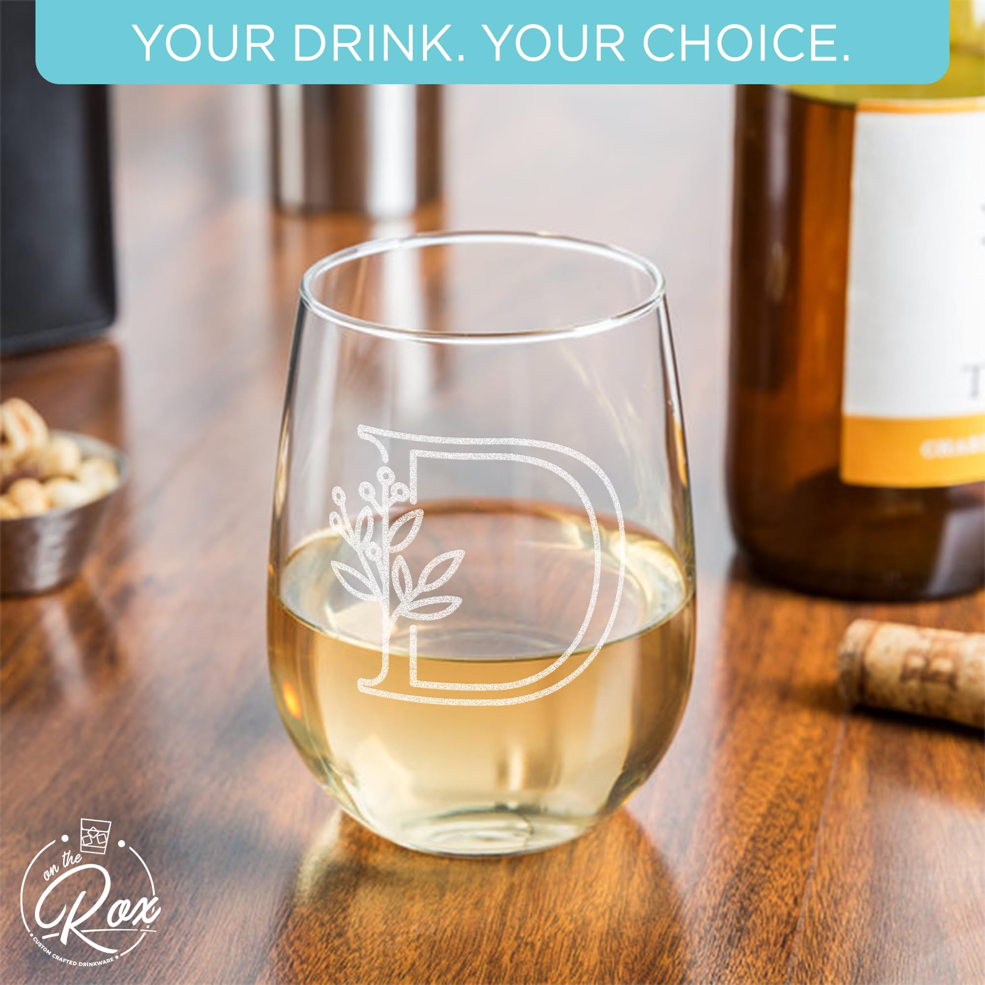 On The Rox Drinks premium monogram design enhances wine moments.