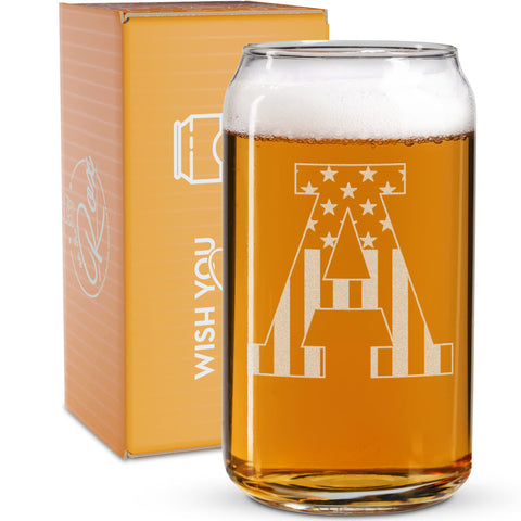 On The Rox monogram beer glass engraving close-up for personalized gift