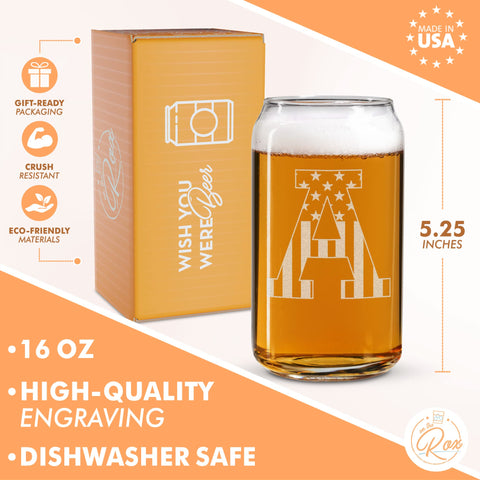 On The Rox monogram beer glass engraving close-up shows durable personalization