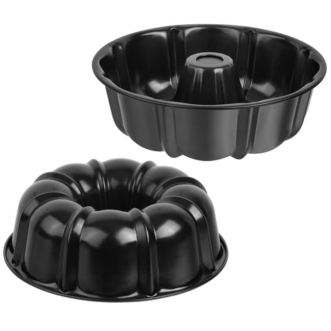 Onader cake pan top view highlights 10-inch round fluted design for even heat.