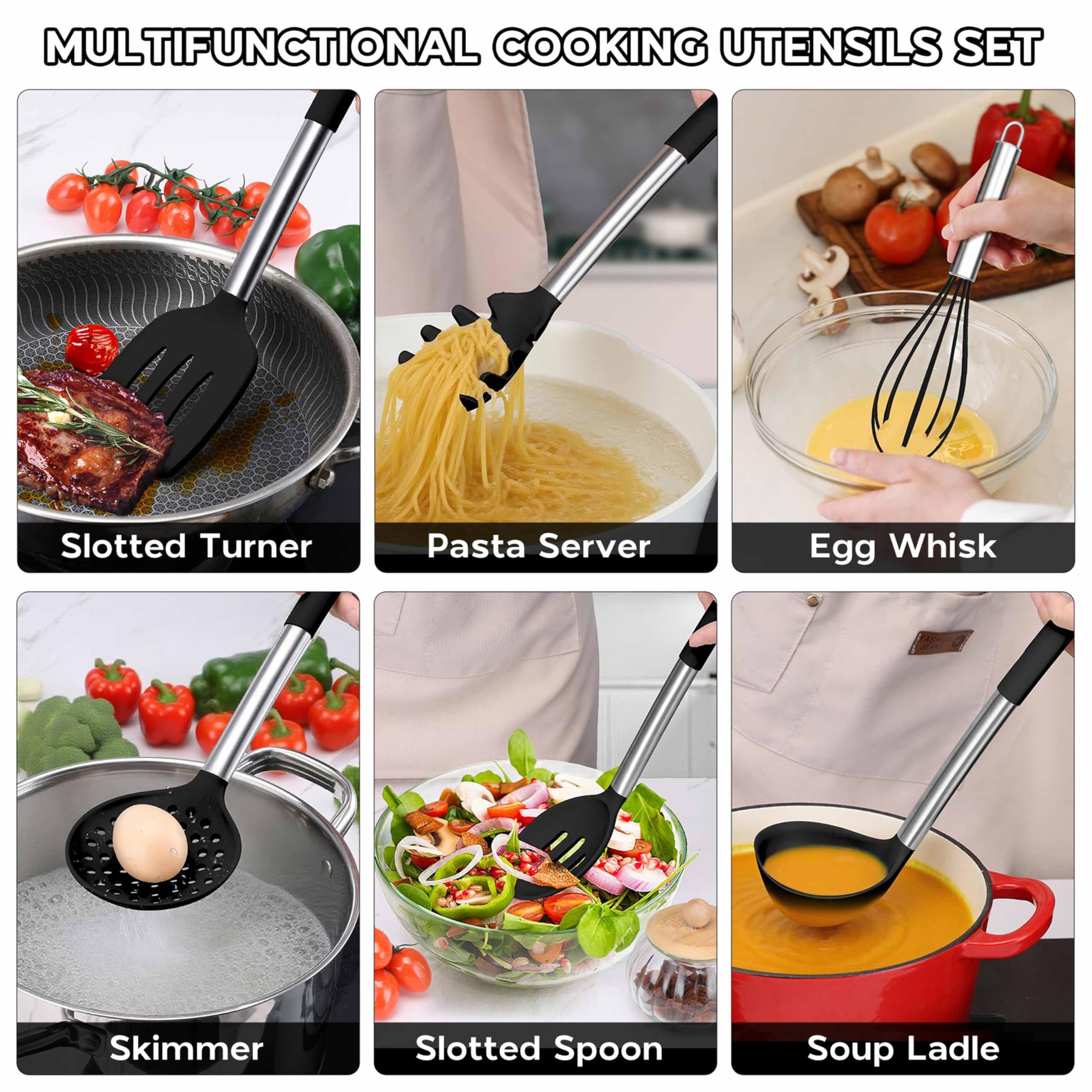 Onader pasta server designed to lift and drain al dente portions.