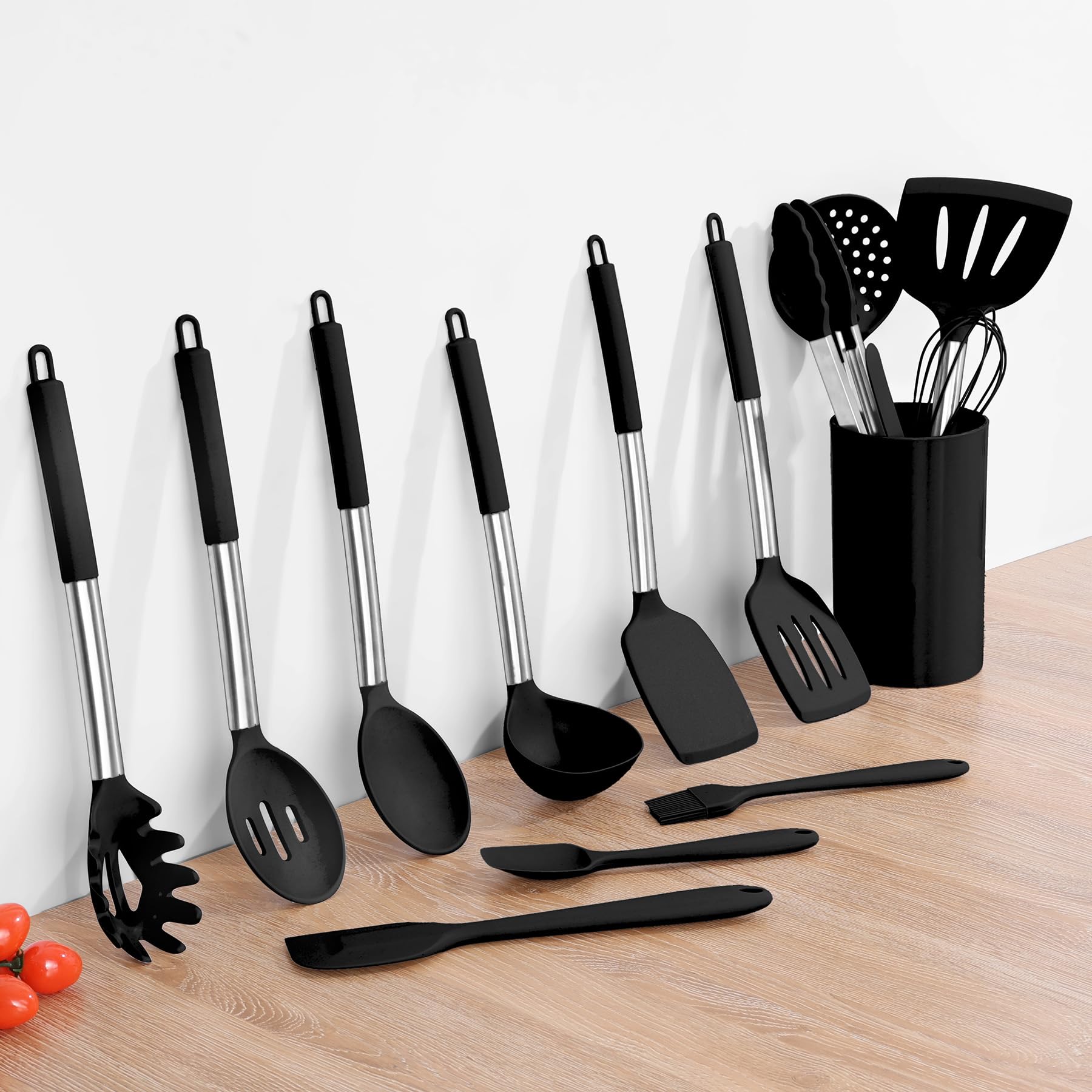 Onader utensil holder stand keeps everything organized and accessible.