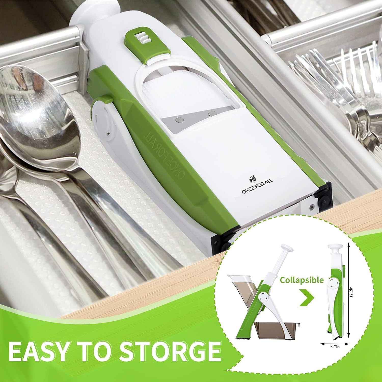 ONCE FOR ALL collapsible design makes cleaning easier and stores in small spaces