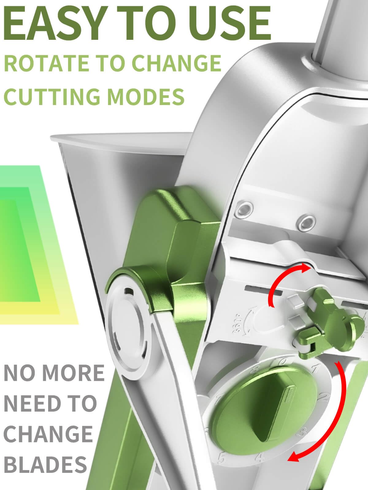 ONCE FOR ALL in-use julienne mode demonstrates uniform stick-cutting for salads