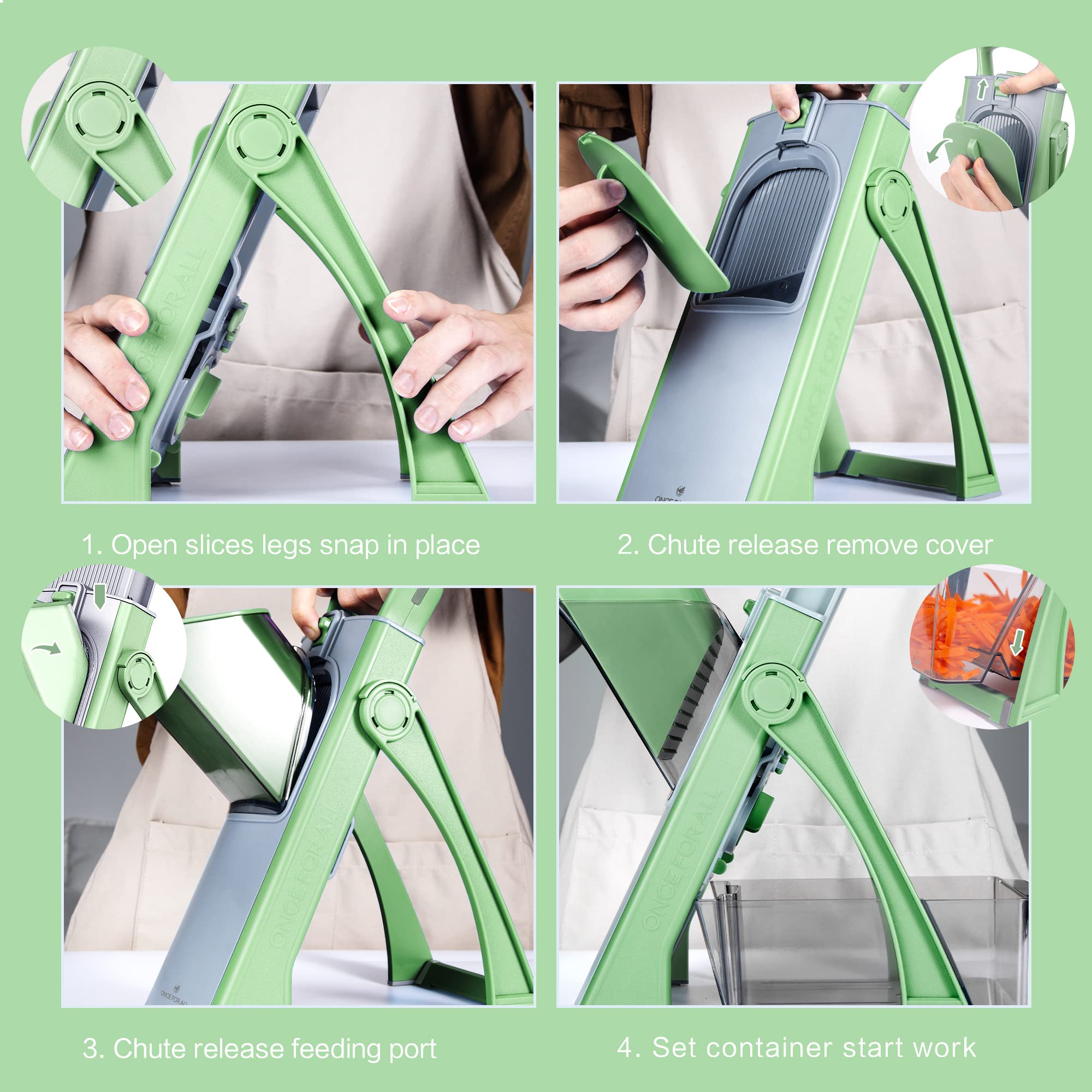 JS03 green slicer collapsible body supports compact storage.