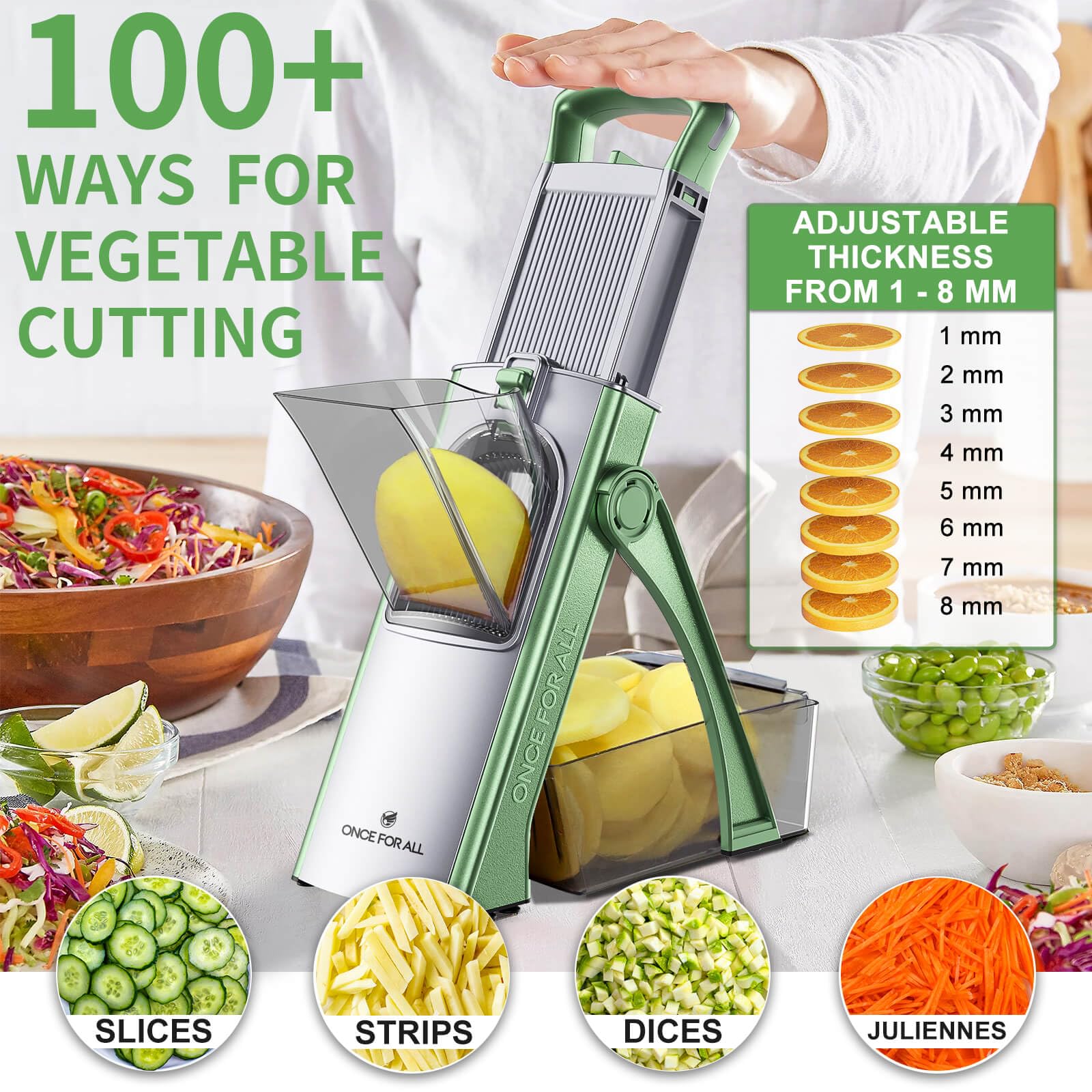 JS03 green slicer large feeding port ideal for batch prep.