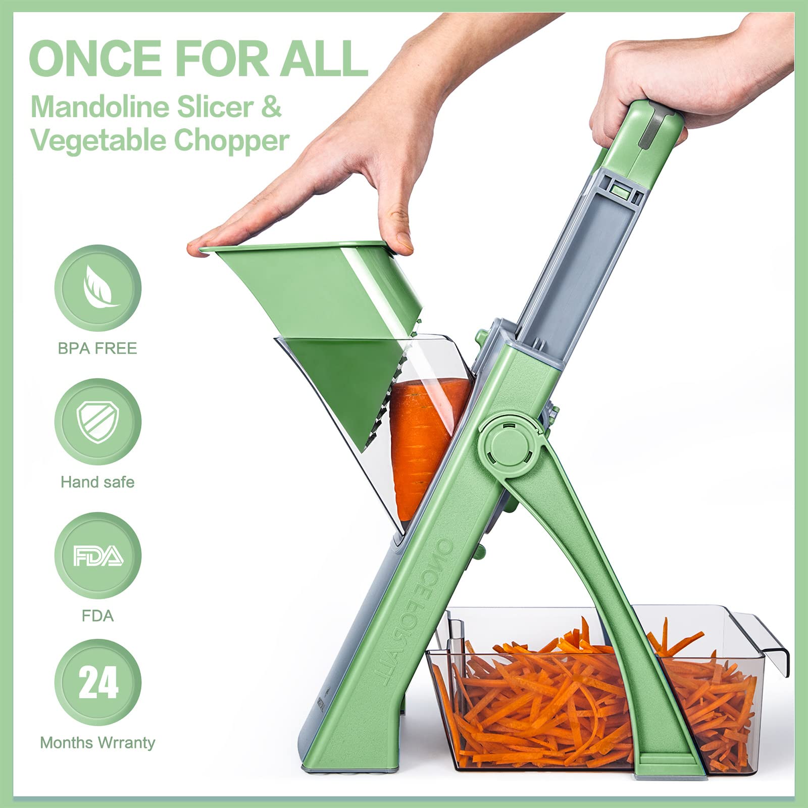 ONCE FOR ALL JS03 green slicer with 24-month warranty offers confident usage.