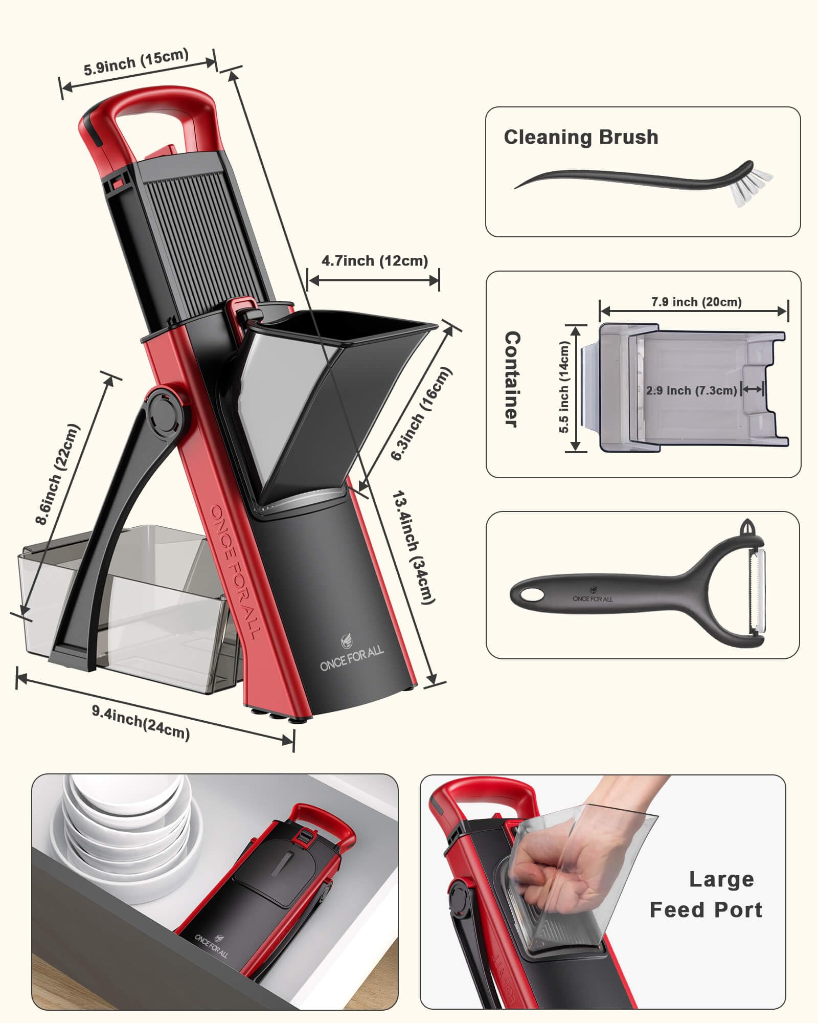 ONCE FOR ALL Safe Mandoline Slicer 420 stainless blades ensure durable performance