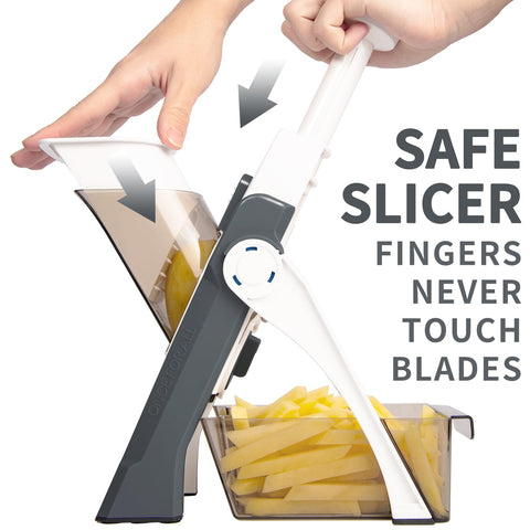 ONCE FOR ALL Safe Mandoline Slicer blades feature sharp stainless edges for precise slices.