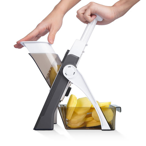 ONCE FOR ALL Safe Mandoline Slicer versatile uses for potatoes, onions, cucumbers and more.