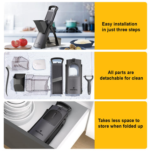 ONCE FOR ALL Slicer detachable parts simplify assembly and cleanup.