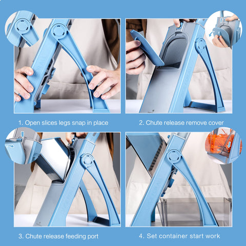 ONCE FOR ALL Upgrade Safe Mandoline Slicer Plus collapsible design enables easy cleaning and storage.
