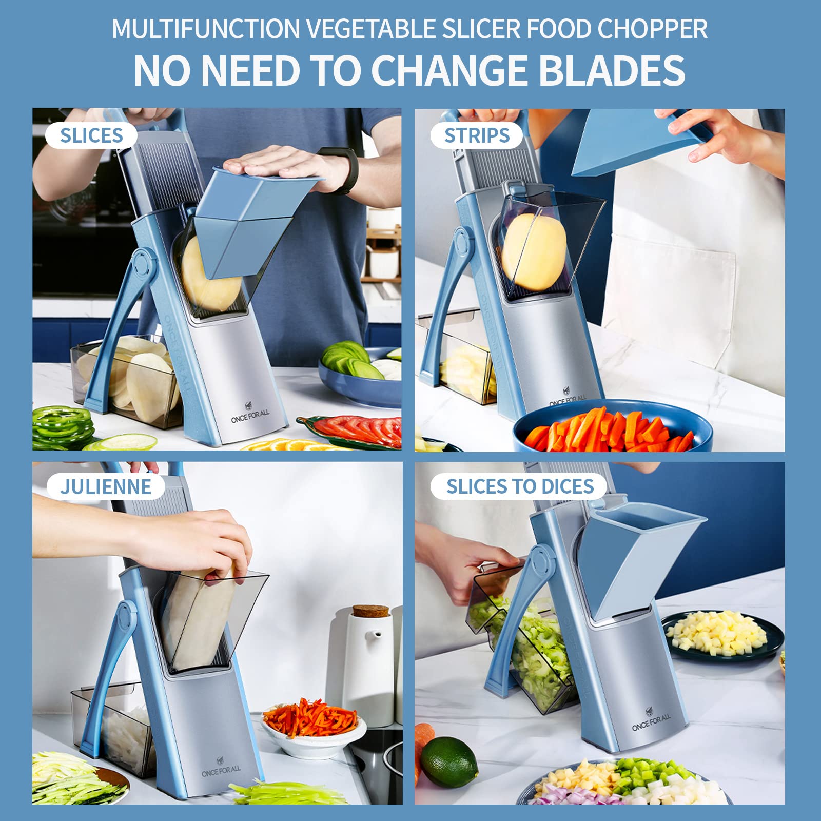 ONCE FOR ALL Upgrade Safe Mandoline Slicer Plus compact size fits small kitchens.