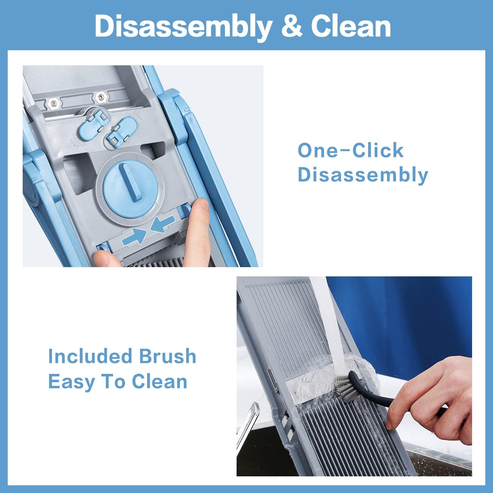 ONCE FOR ALL Upgrade Safe Mandoline Slicer Plus 420 stainless steel blades for durable performance.