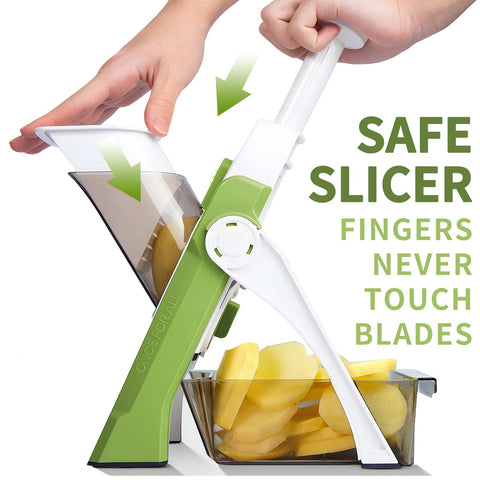 ONCE FOR ALL vegetable slicer side profile highlights compact kitchen footprint