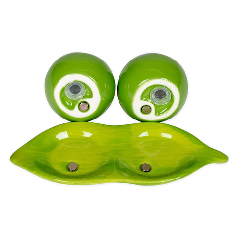 One Hundred 80 Degrees magnetic pea shakers in green ceramic for playful table use.