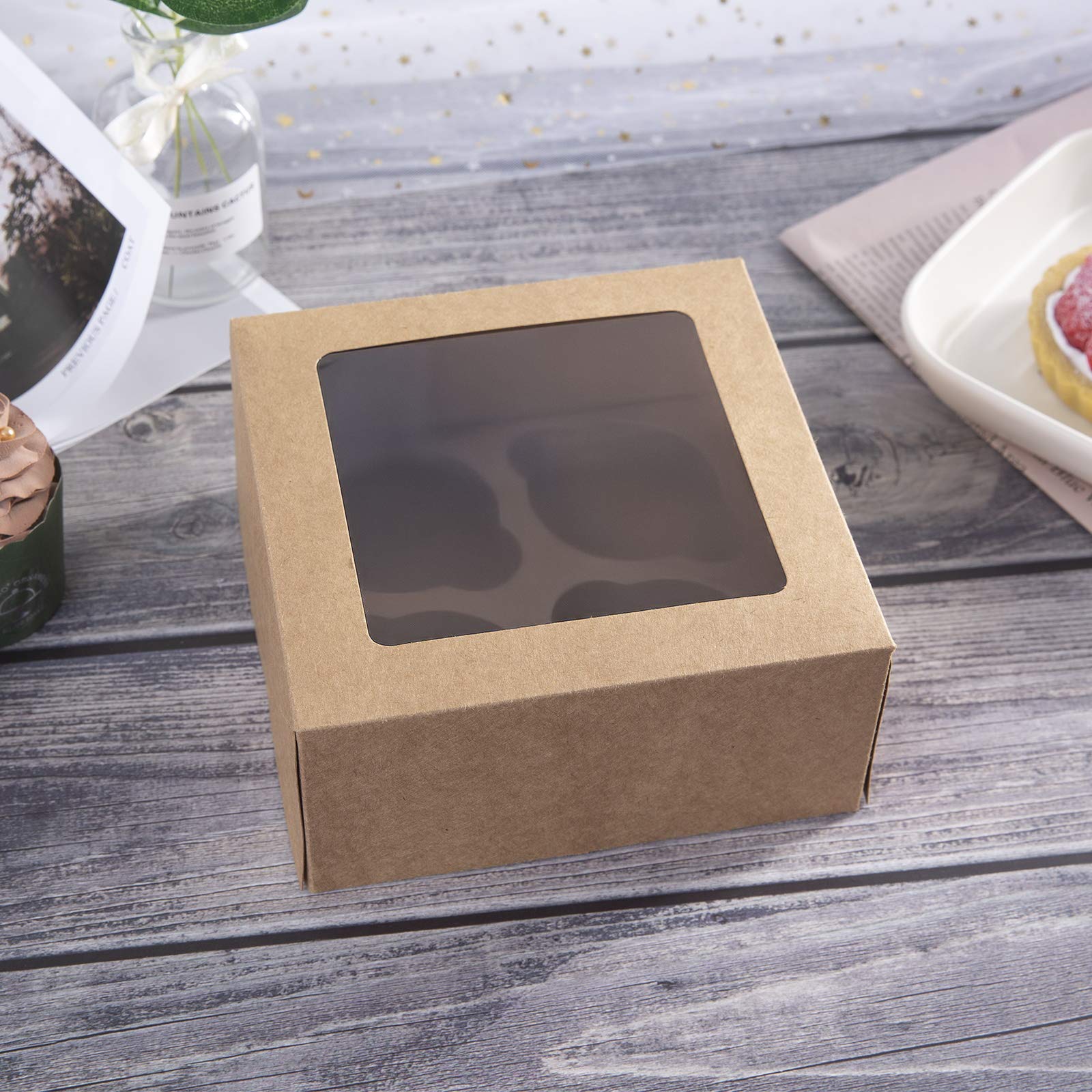 ONE MORE kraft cupcake box in brown kraft material for sturdy bakery packaging.