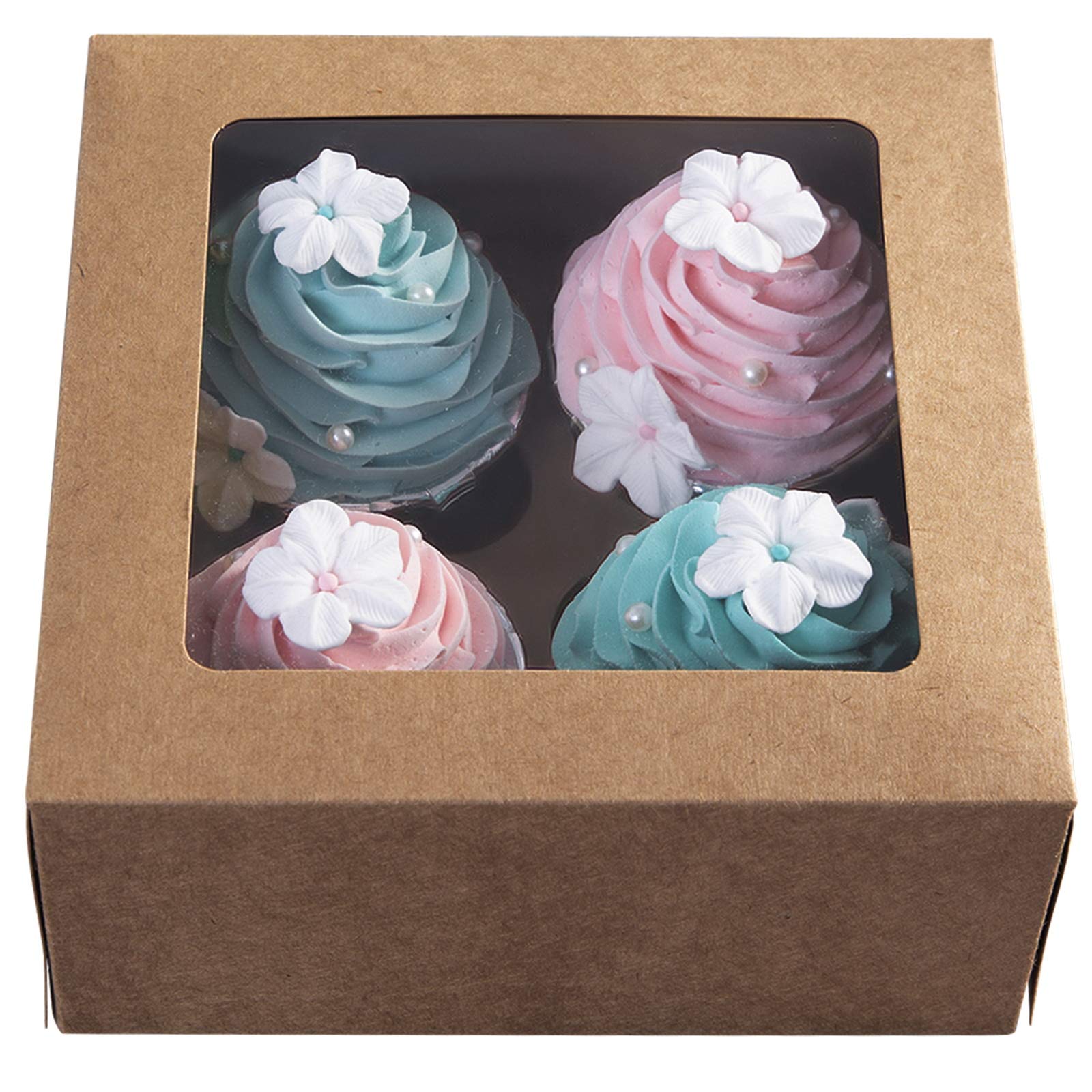 ONE MORE kraft cupcake box with clear window showcases treats securely for pickup.
