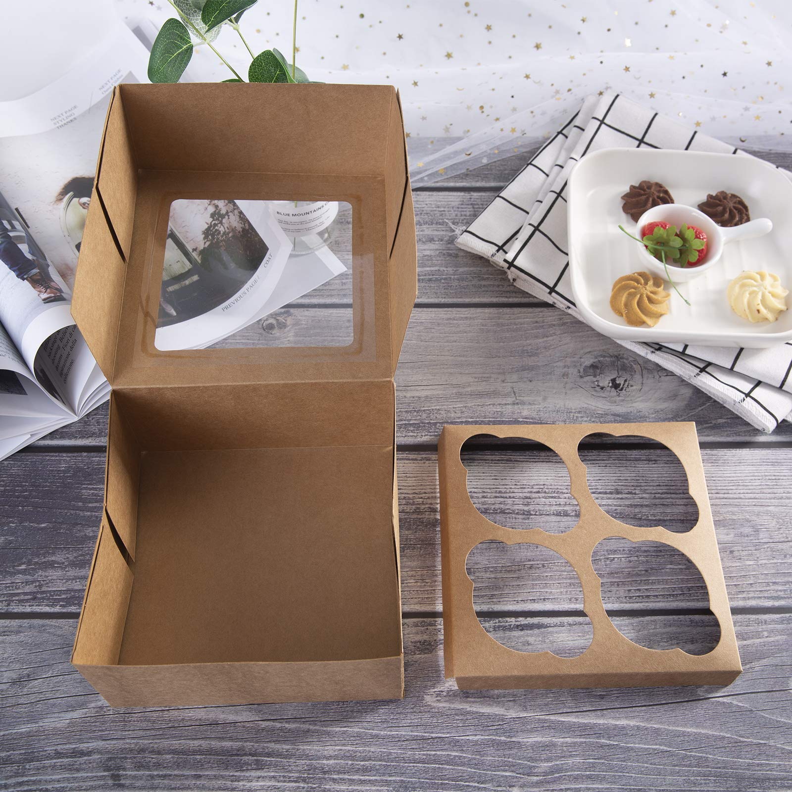 ONE MORE kraft cupcake box with secure lid design for safe transport.