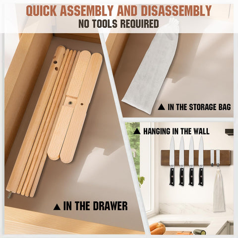 ONEARF natural beechwood pasta dryer highlights grain and sturdy design for versatile use.