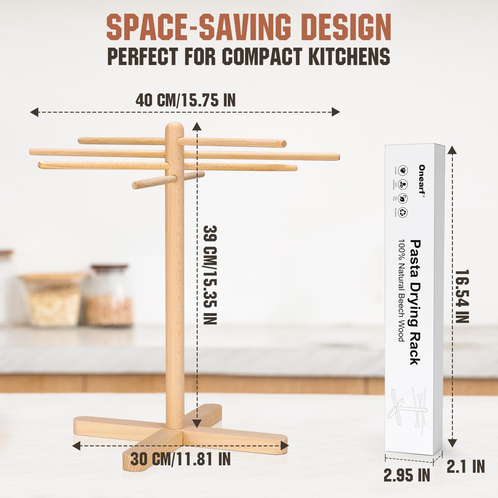 ONEARF beechwood rack features detachable parts for quick, thorough cleaning.