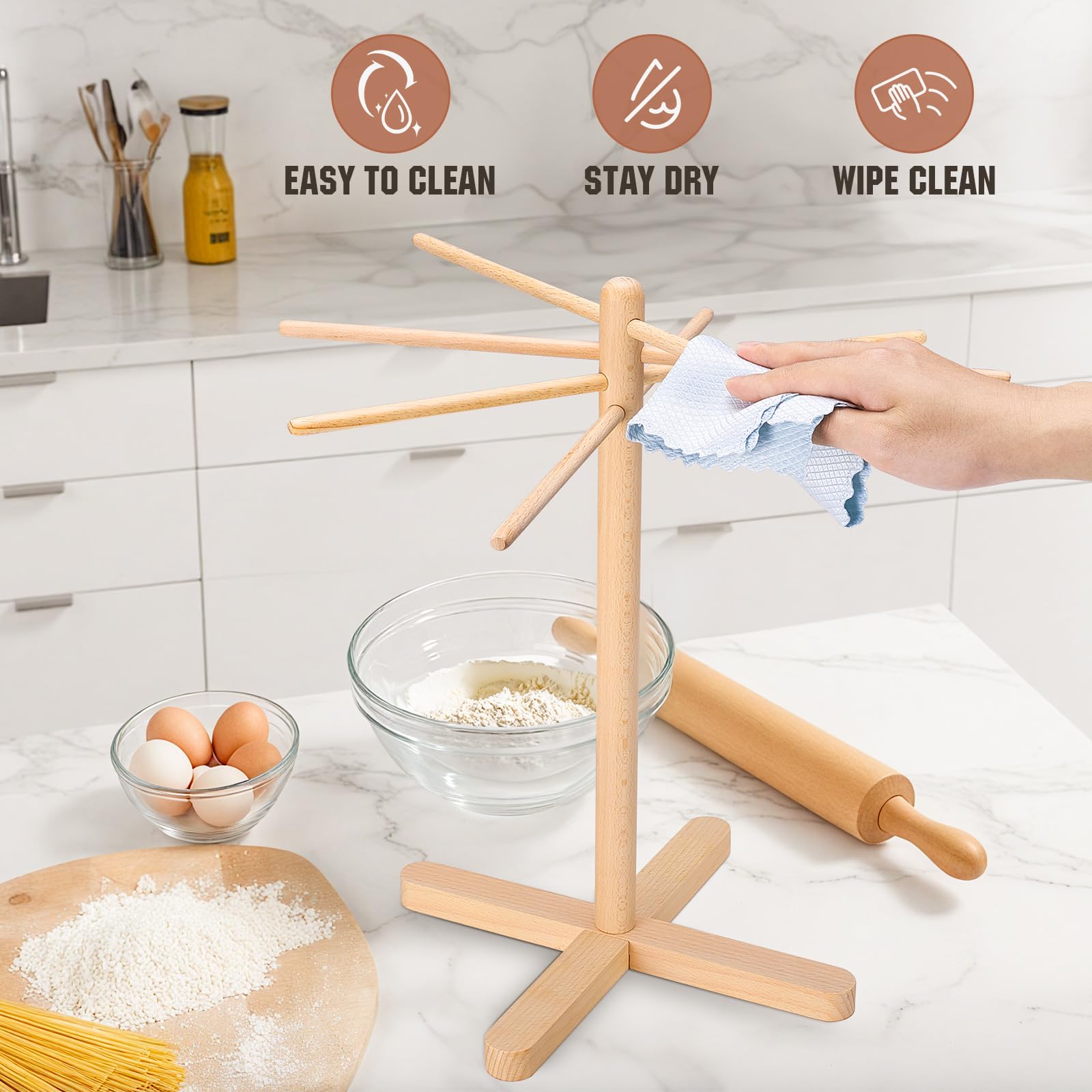 ONEARF weighted base keeps noodles steady on any surface during drying.