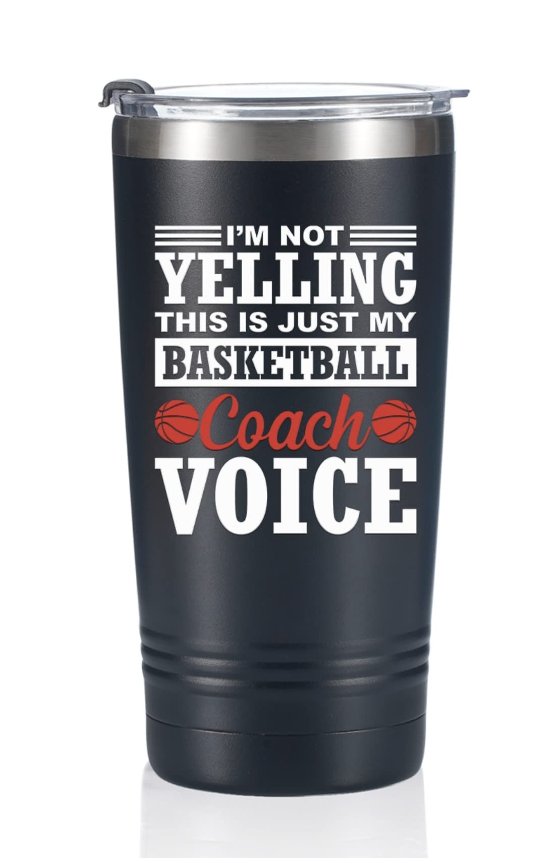 Onebttl basketball coach mug on a desk with I m Not Yelling design, ideal for daily inspiration.