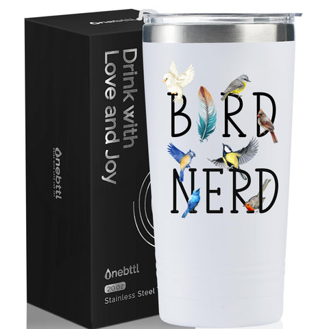 Onebttl bird-watching tumbler with lid, spill-proof for outdoor use.