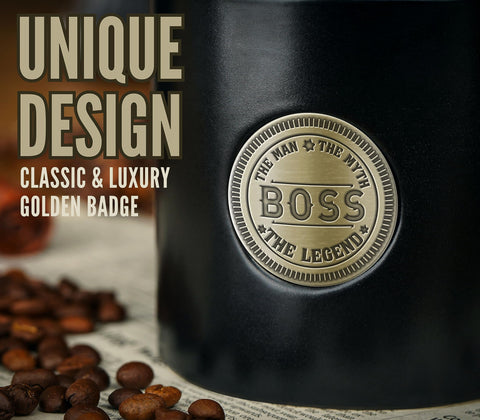 Onebttl Boss Gifts mug with 450ml capacity for a generous morning coffee.