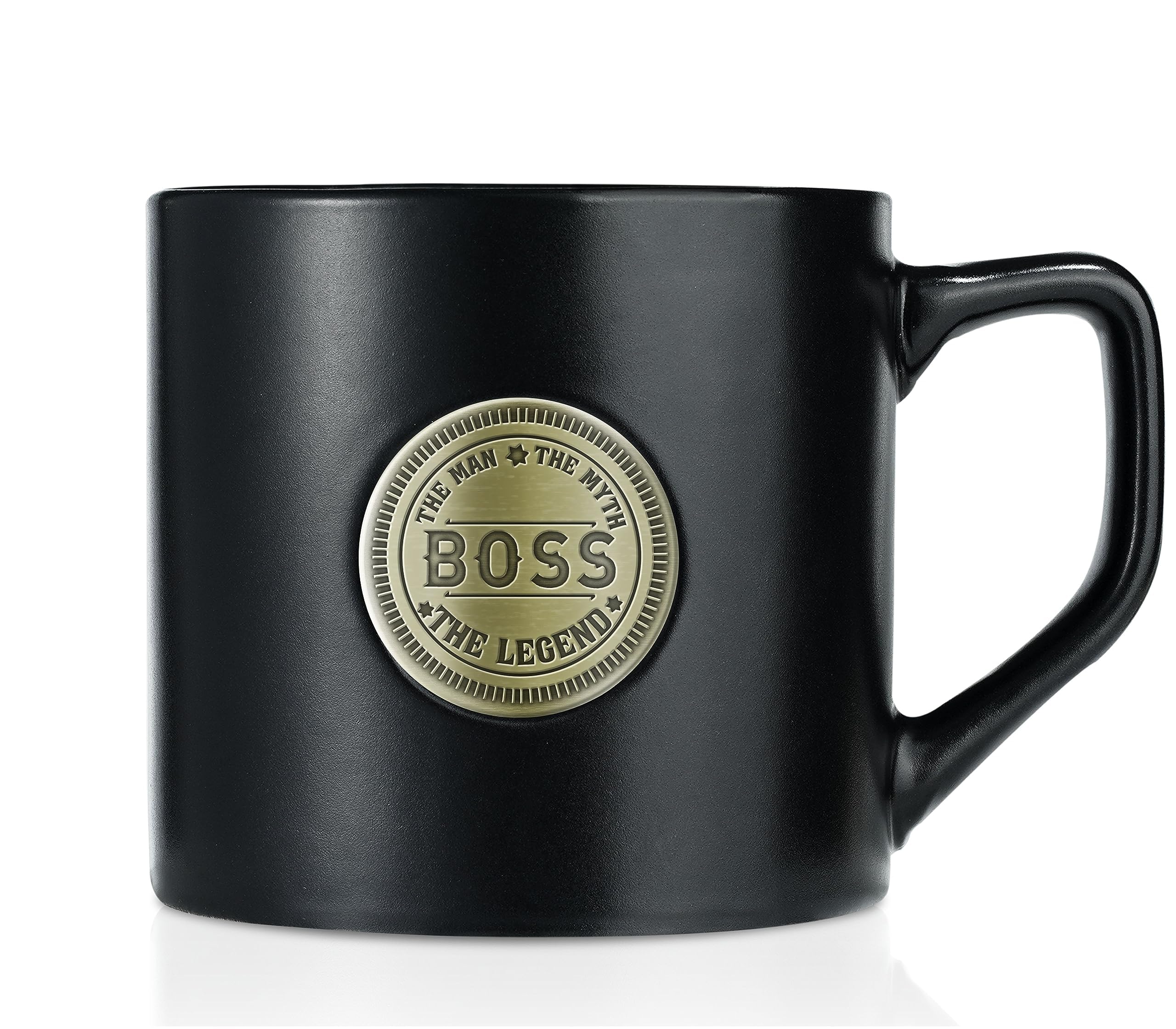 Onebttl Boss Gifts mug with golden badge, ideal for gifting.