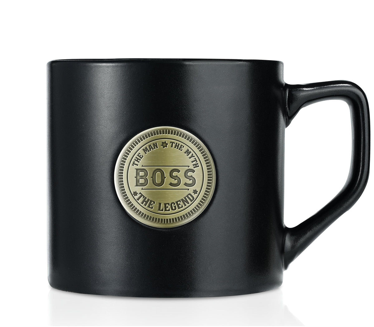 Onebttl Boss Gifts mug with golden badge, ideal for gifting.