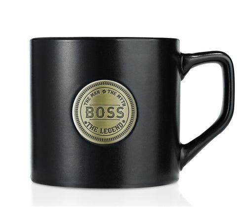 Onebttl Boss Gifts mug with golden badge, ideal for gifting.