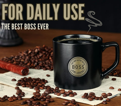 Onebttl Boss Gifts mug handle and curved rim designed for comfortable sipping.