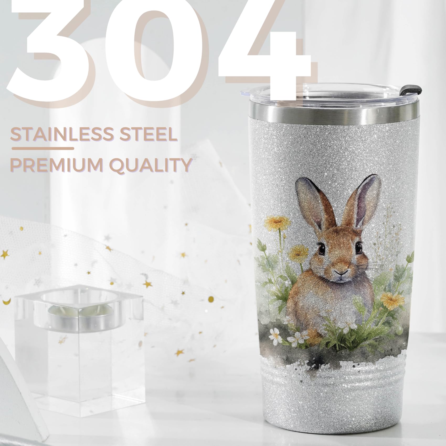 Onebttl Bunny Glitter Tumbler interior: double-wall insulation maintains preferred temperatures.