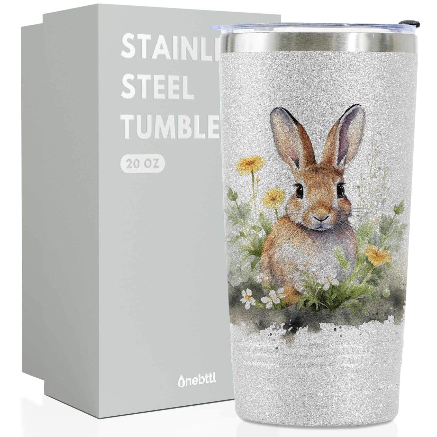 Onebttl Bunny Glitter Tumbler with Lid: secure lid supports spill-free hydration on the go.