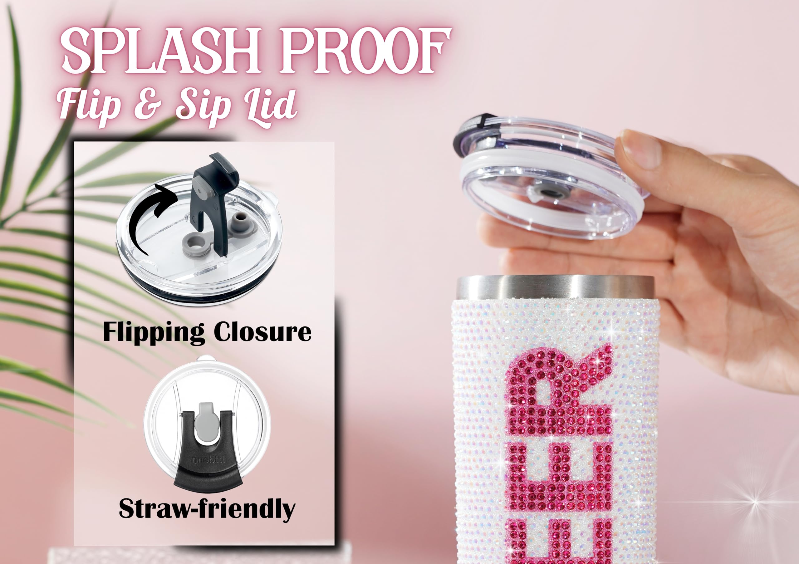 Onebttl Cheerleader tumbler with straw and lid for mess-free sipping.