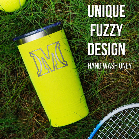 Onebttl double-sided lasered design tumbler showcases initials and tennis logo