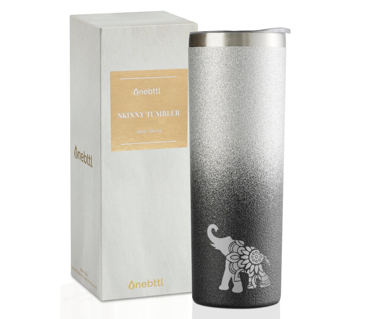 Onebttl elephant glitter 20oz tumbler, stylish insulated cup for hot and cold drinks.