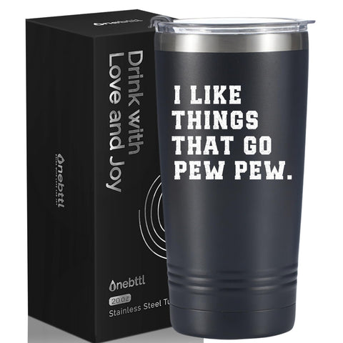 Onebttl gun lover tumbler with spill-proof lid for travel and outdoor use.