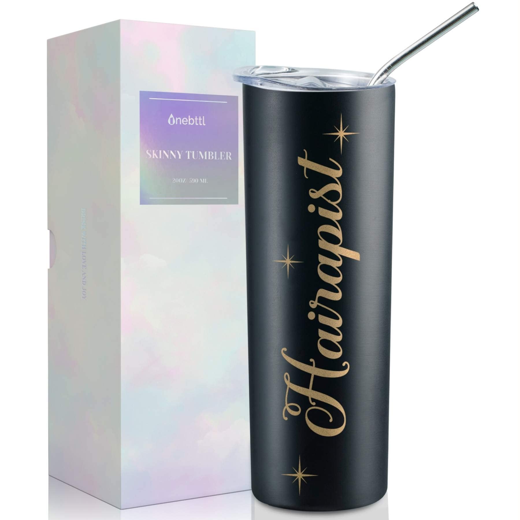 Onebttl hair stylist tumbler in black gift box, ideal for gifting