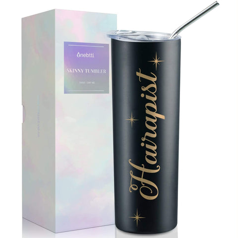 Onebttl hair stylist tumbler in black gift box, ideal for gifting