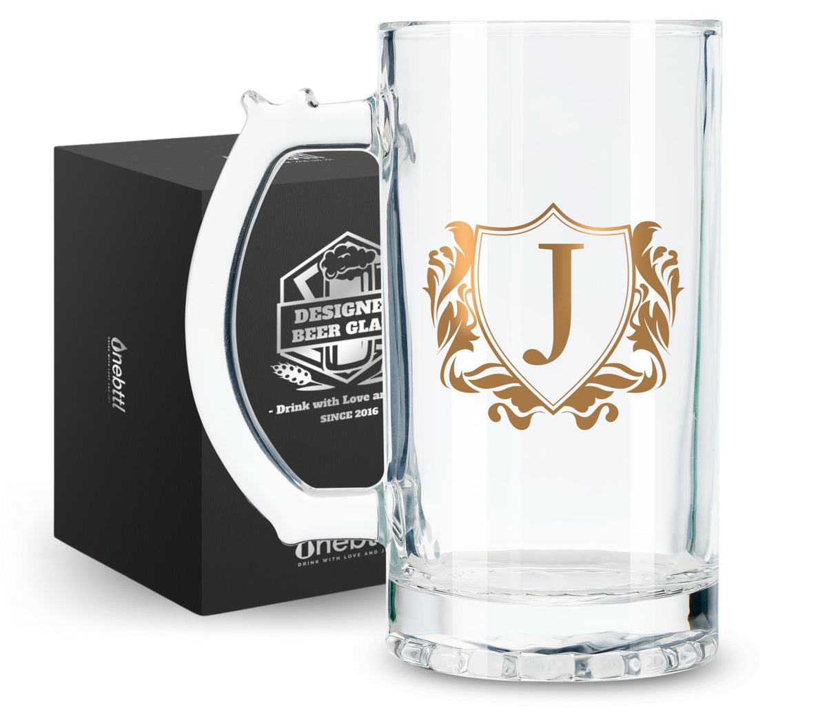 Onebttl heavy beer mug 17oz with a sturdy handle for comfortable sipping.
