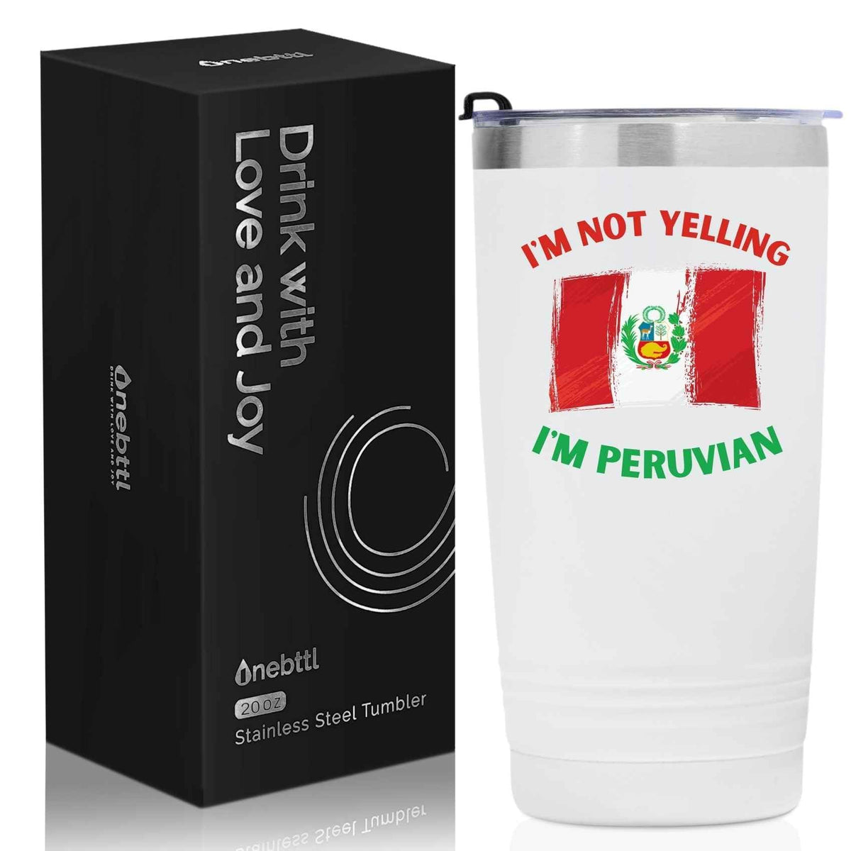 Onebttl mug with Peru flag design, ideal for travel and daily sipping.