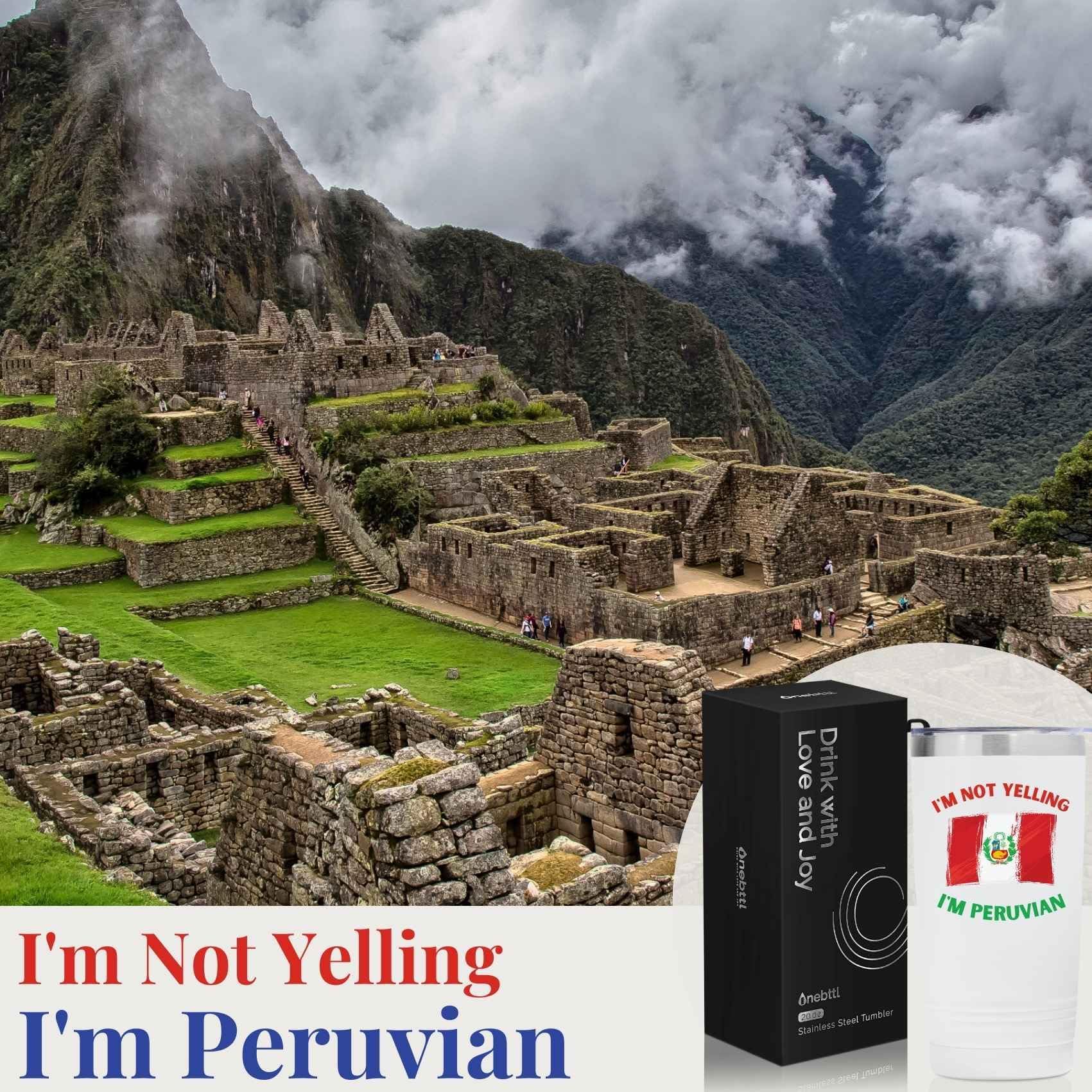 Onebttl Peru flag mug displayed on a desk, showcasing heritage and practicality.