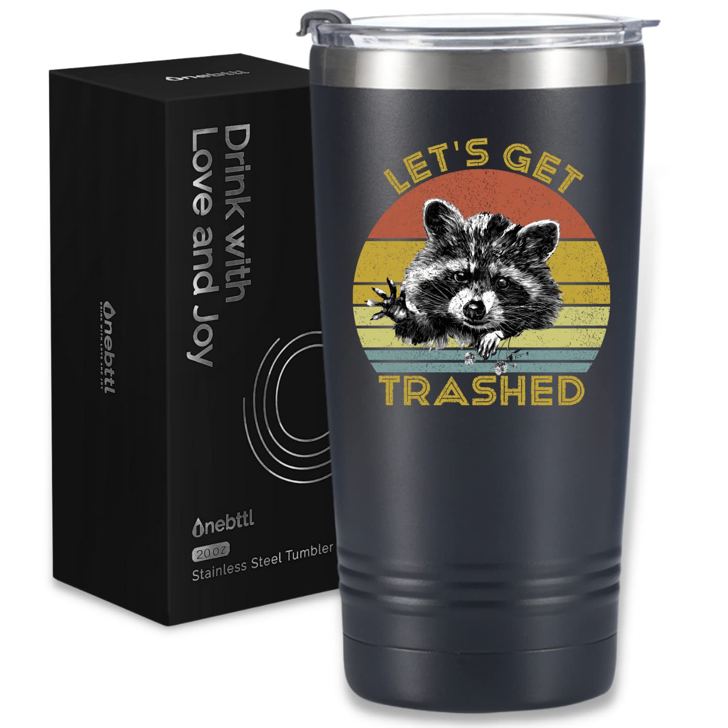 Onebttl Raccoon Gifts 20oz tumbler with lid ideal for travel and daily use.