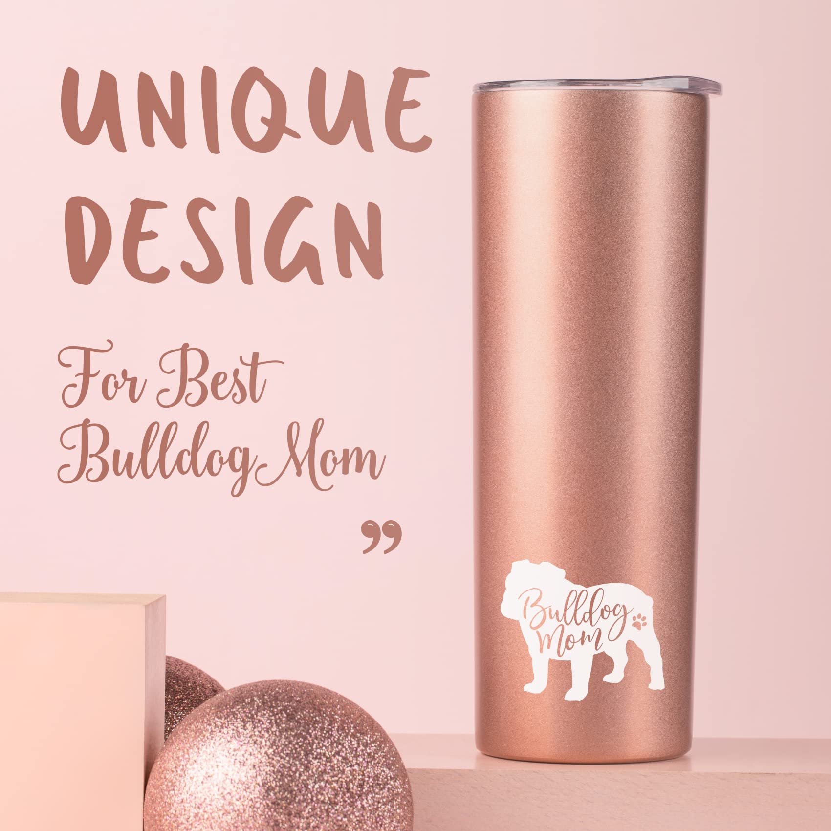 Onebttl rose gold 20oz tumbler side view with hand grip for comfortable daily hydration.