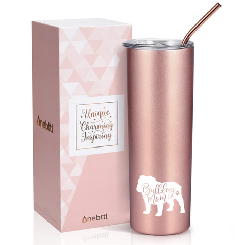 Onebttl rose gold 20oz tumbler top view shows spill-free portability for daily use.