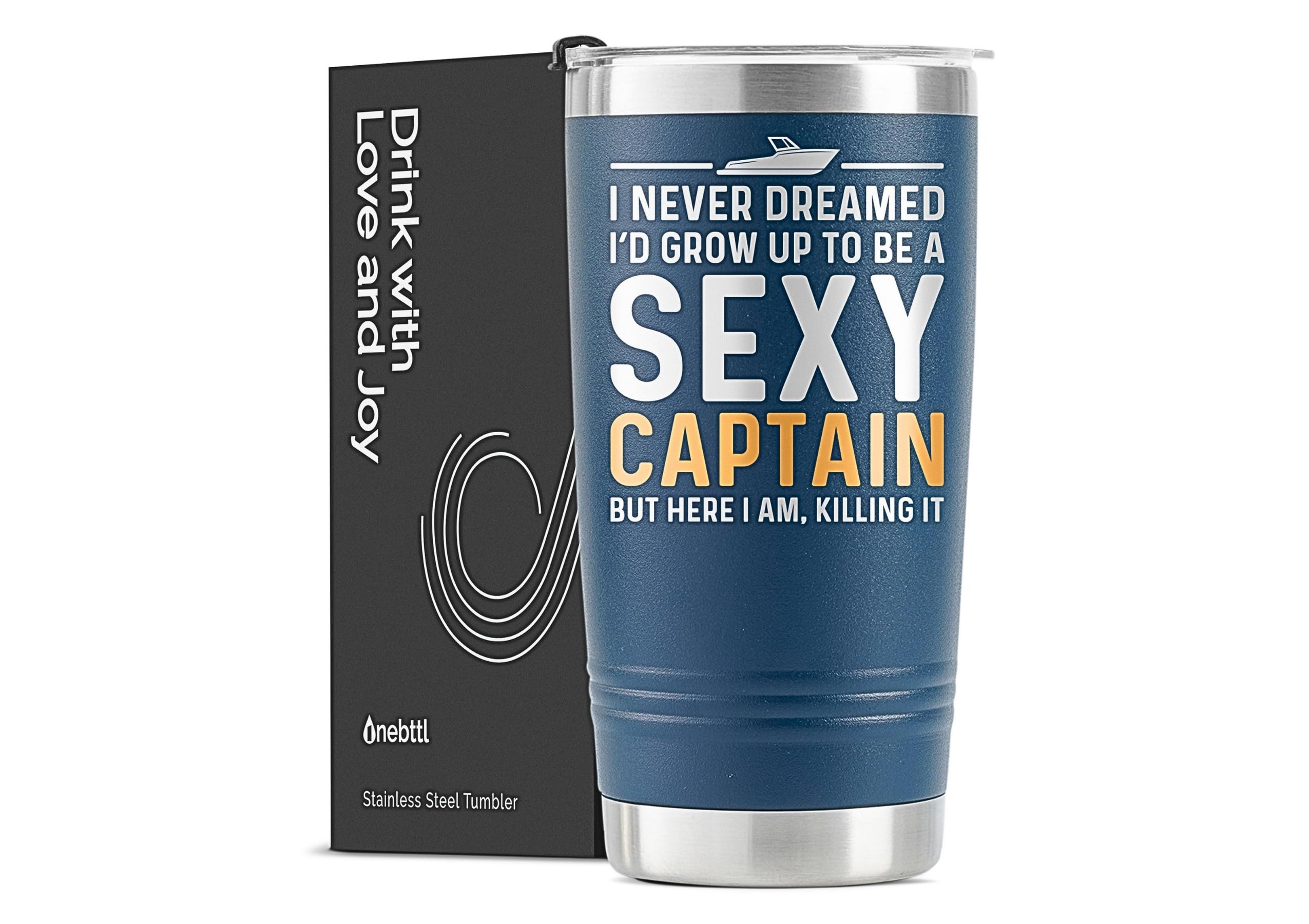 Onebttl Sexy Captain tumbler on a boat for long days on the water.
