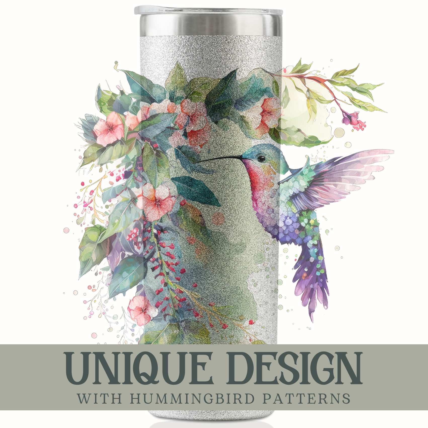 Onebttl silver hummingbird tumbler with straw for daily use
