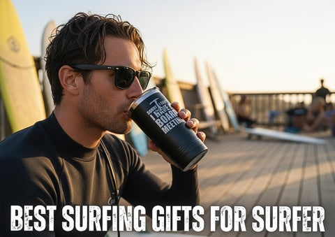 Onebttl Surfing Tumbler closeup stainless steel highlights 304 construction.